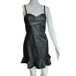 Popular Basics - Womens Pleather Ruffle Mini Dress Sz. SM